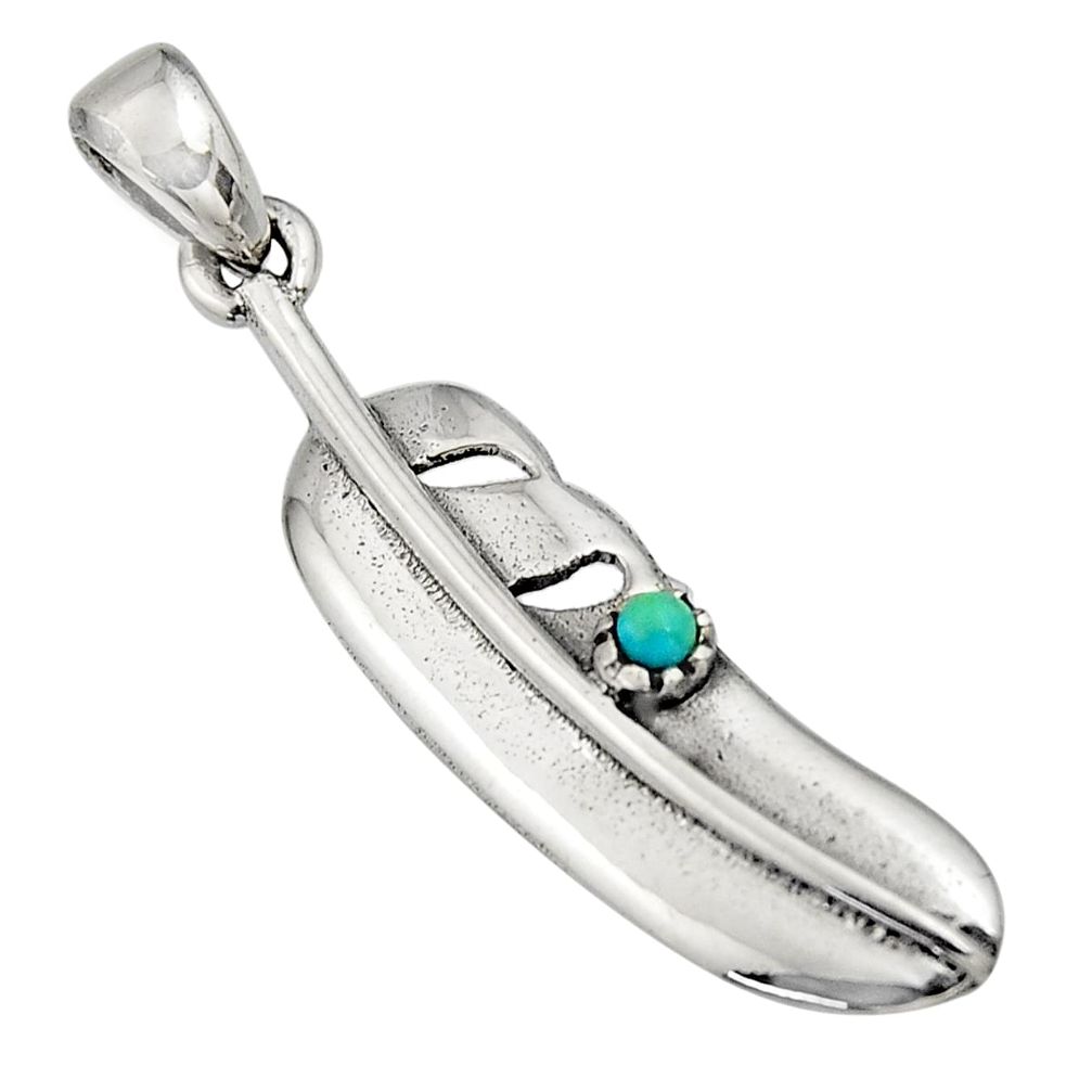 925 silver 0.14cts green arizona mohave turquoise feather pendant jewelry c8638