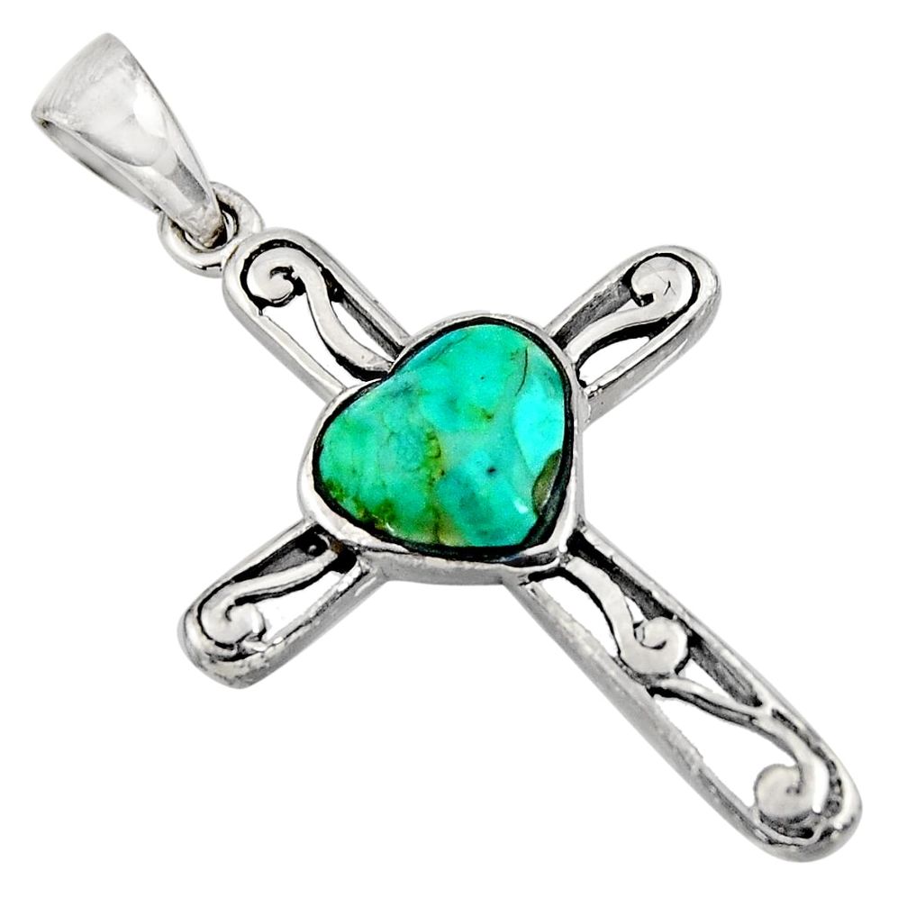 2.78cts green arizona mohave turquoise 925 silver holy cross pendant c8640