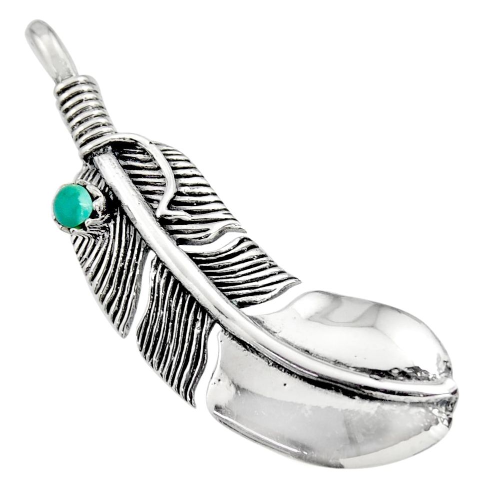 0.26cts green arizona mohave turquoise 925 silver feather pendant jewelry c8657