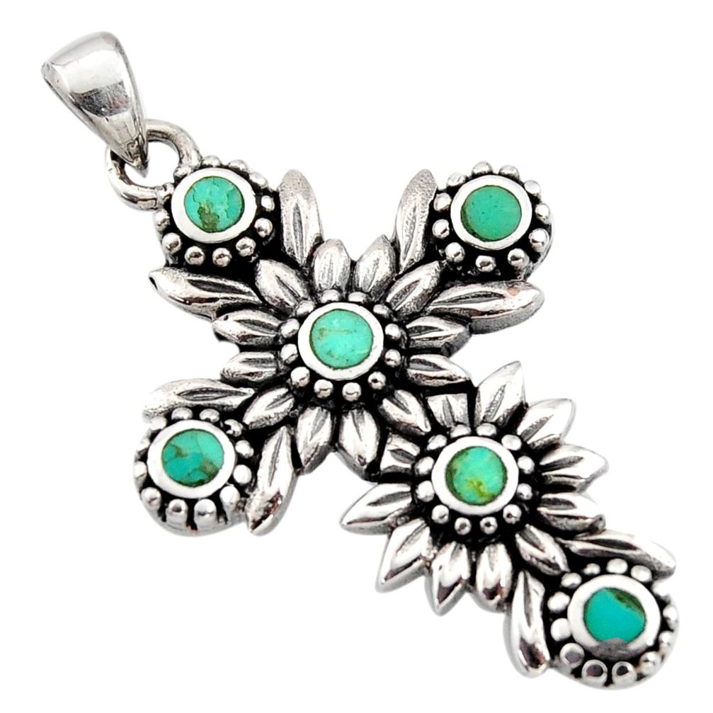 7.26gms green arizona mohave turquoise 925 silver holy cross pendant c8823