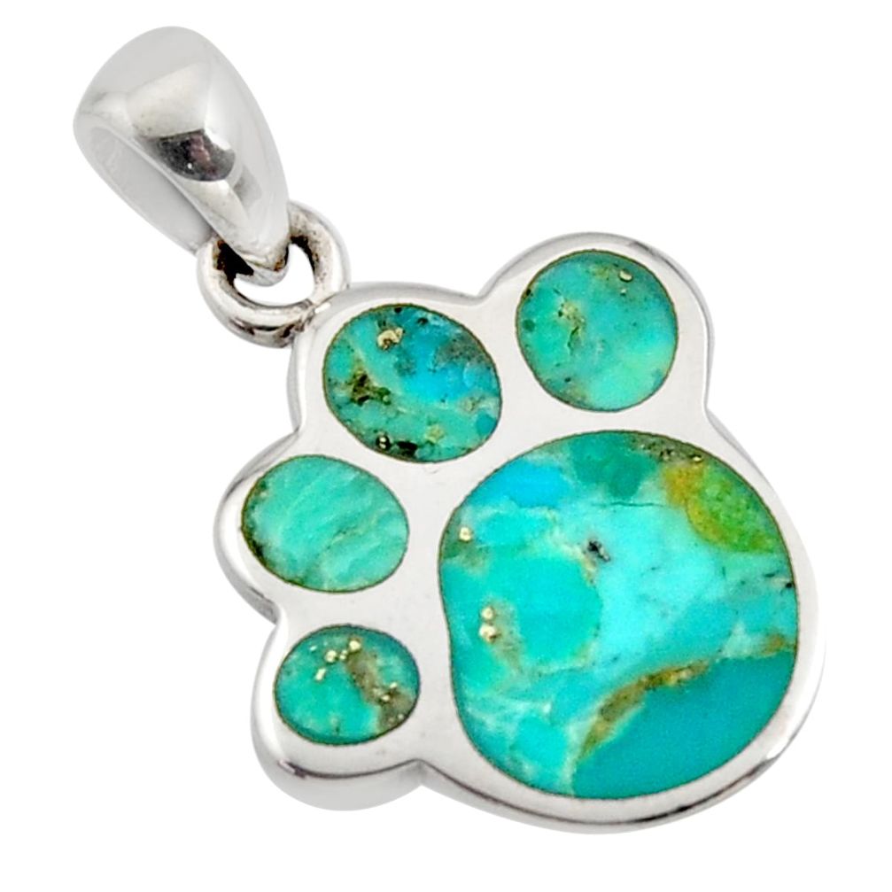 3.69gms green arizona mohave turquoise enamel 925 sterling silver pendant c8831