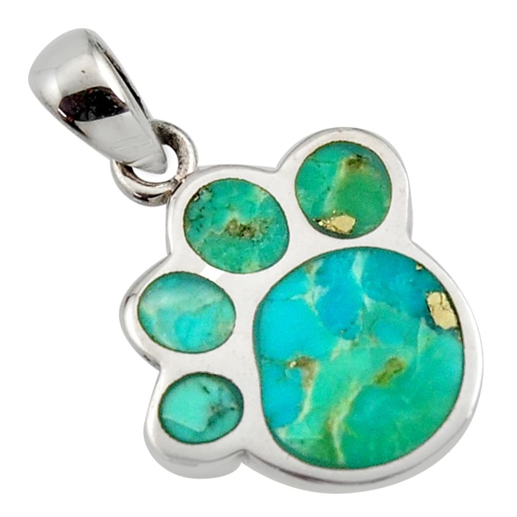 3.48gms green arizona mohave turquoise enamel 925 sterling silver pendant c8835