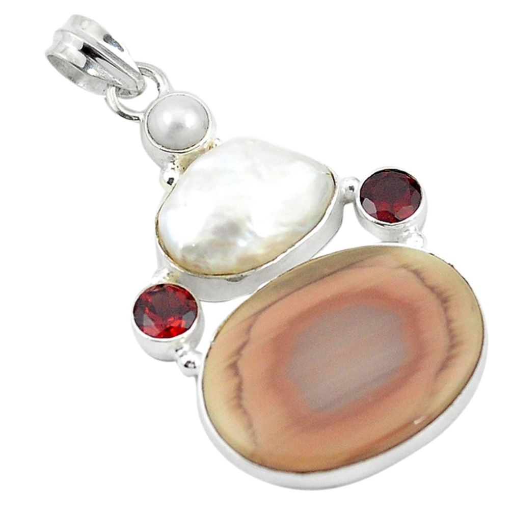 925 sterling silver natural brown imperial jasper red garnet pendant d11540