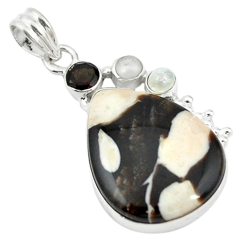 925 silver natural brown peanut petrified wood fossil pearl pendant d11544