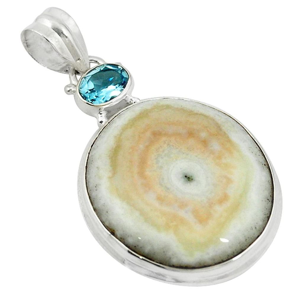 Natural white solar eye blue topaz 925 sterling silver pendant d11609