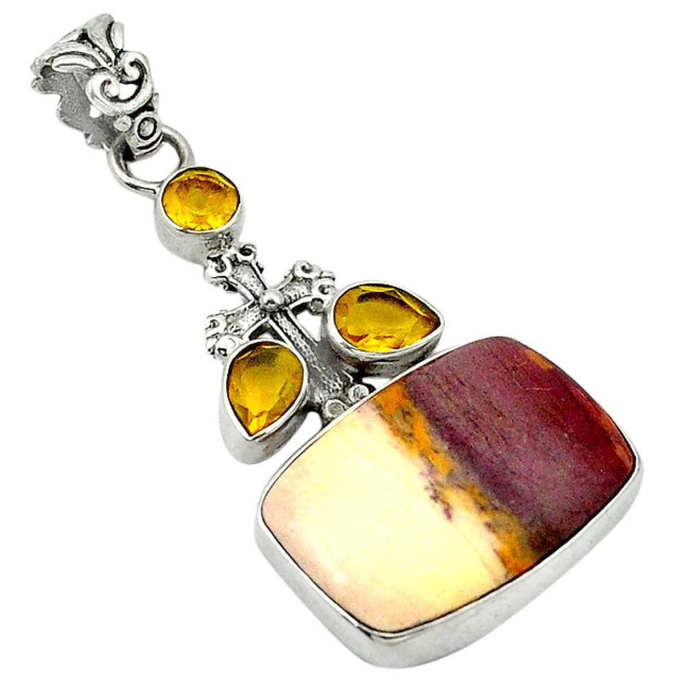 925 sterling silver natural brown mookaite citrine pendant jewelry d1184