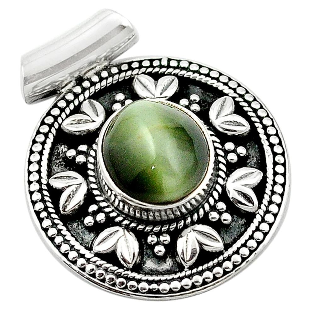 925 sterling silver green cats eye oval shape pendant jewelry d13190