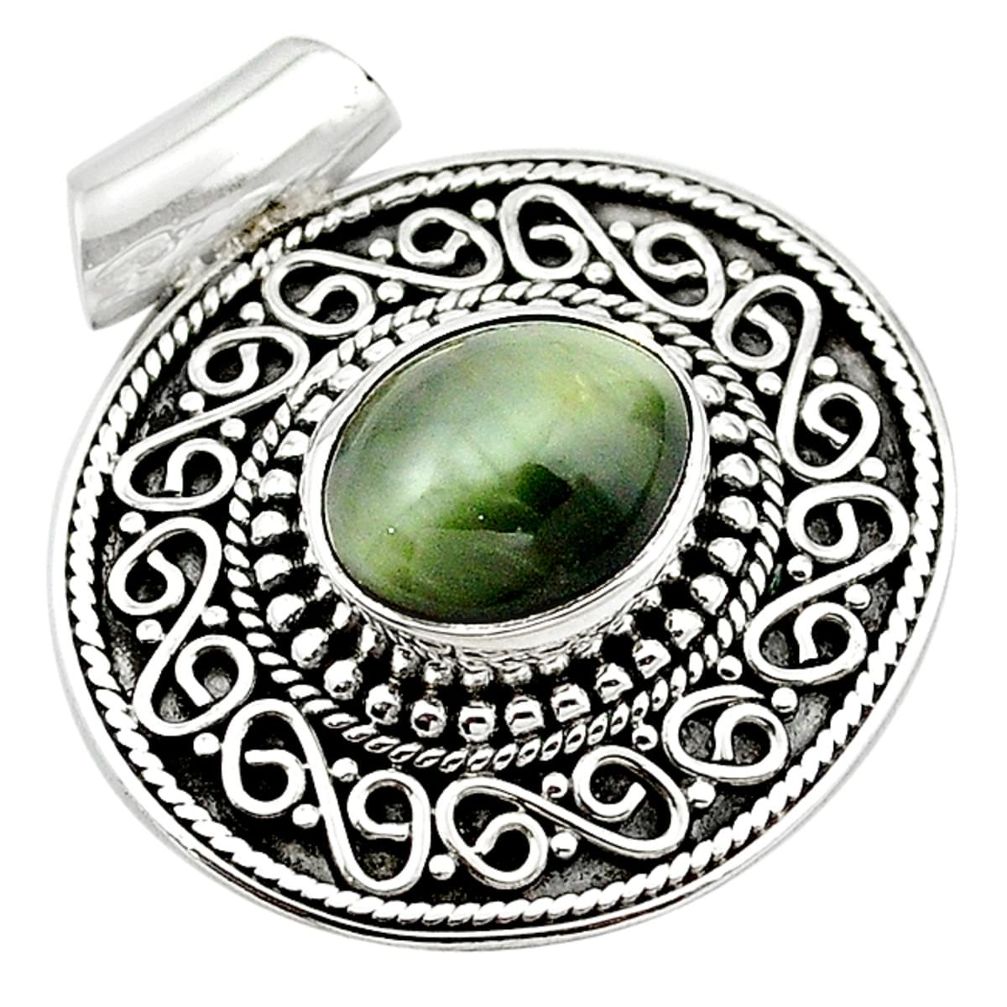 Green cats eye oval 925 sterling silver pendant jewelry d13192