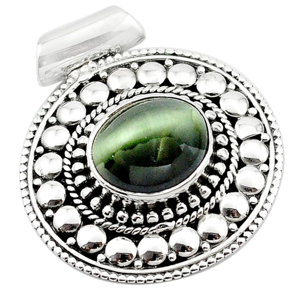 925 sterling silver green cats eye oval shape pendant jewelry d13200