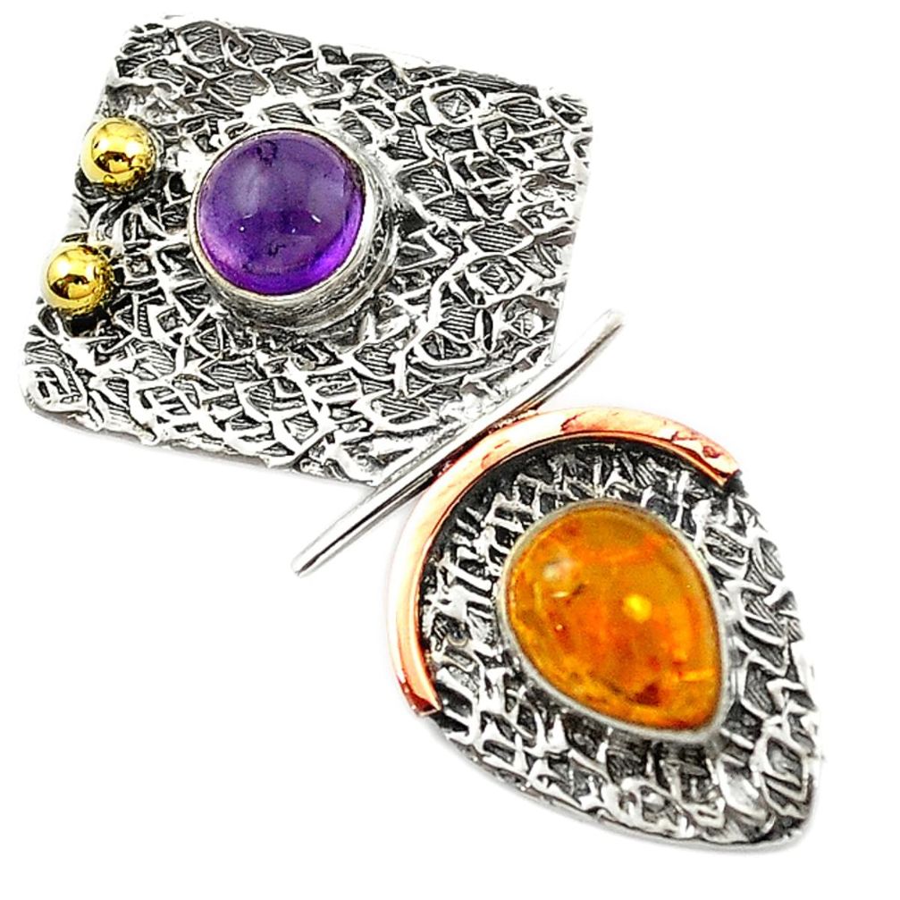 Orange amber amethyst 925 sterling silver pendant jewelry d16271