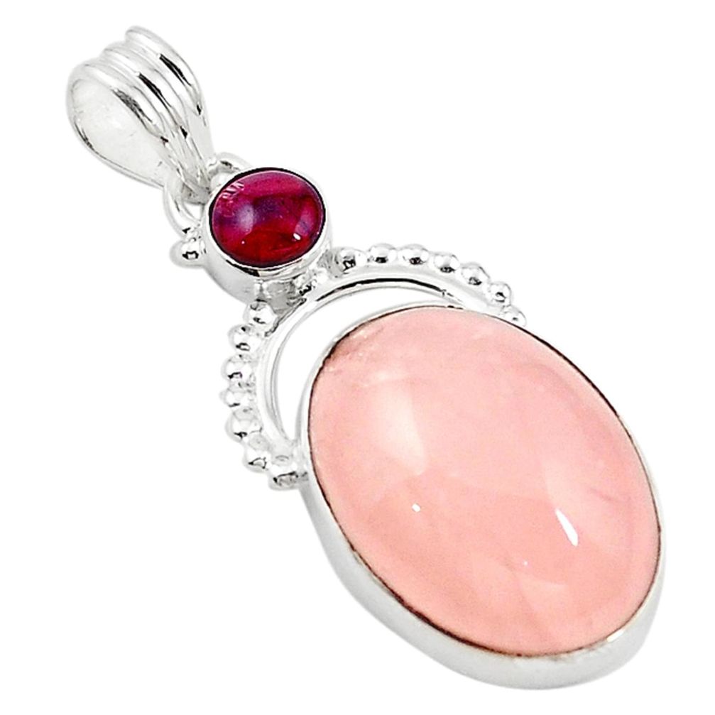 925 sterling silver natural pink rose quartz red garnet pendant d18654