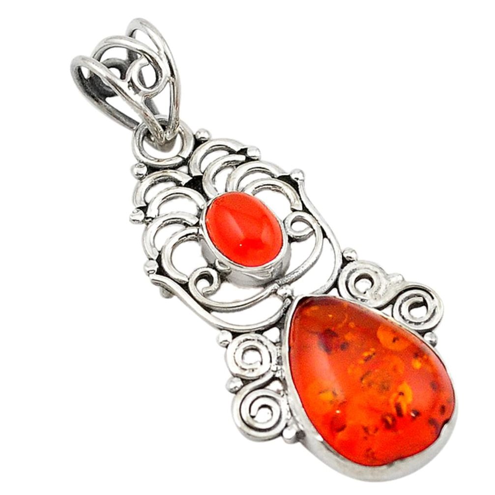 Orange amber cornelian (carnelian) 925 sterling silver pendant d18756