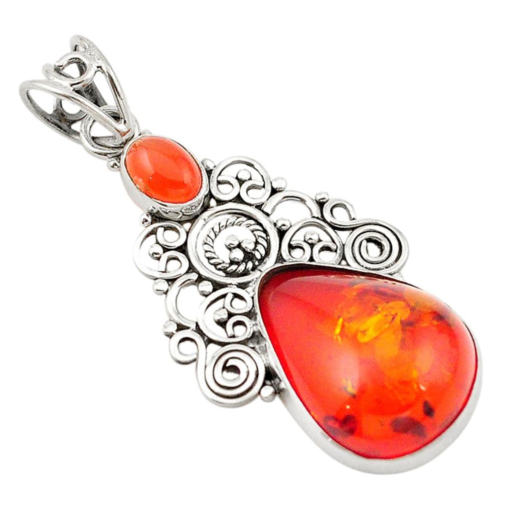 925 sterling silver orange amber cornelian (carnelian) pendant jewelry d18778