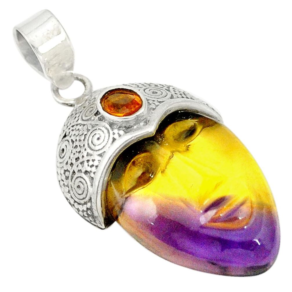 Multi color ametrine (lab) citrine 925 sterling silver pendant d19345