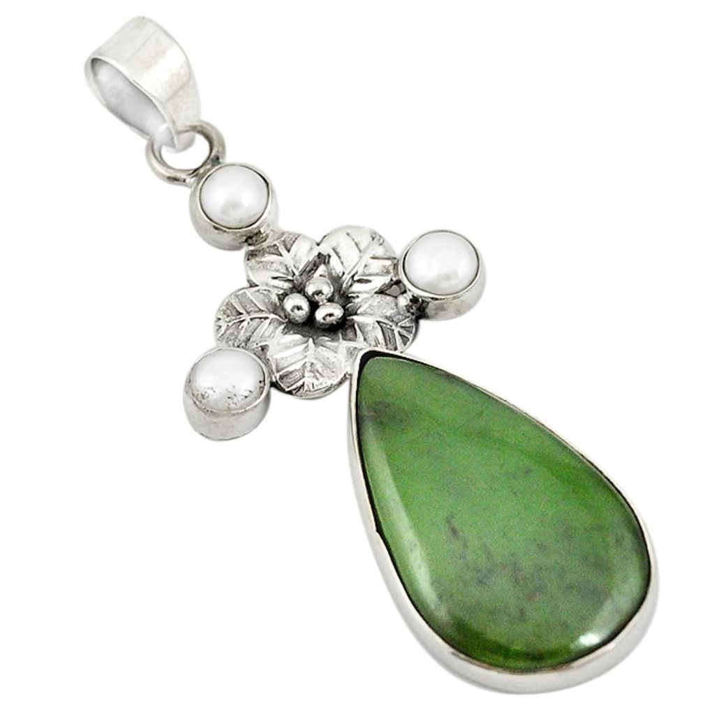925 silver natural green aventurine (brazil) pearl flower pendant d19413