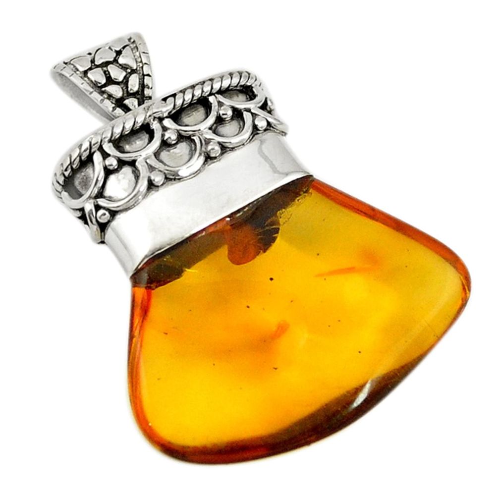 Orange amber fancy shape 925 sterling silver pendant jewelry d19569