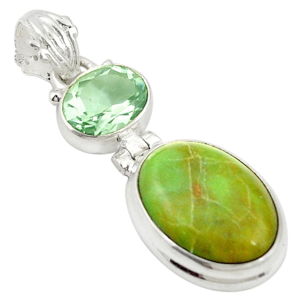 Natural green gaspeite amethyst 925 sterling silver pendant green d19663