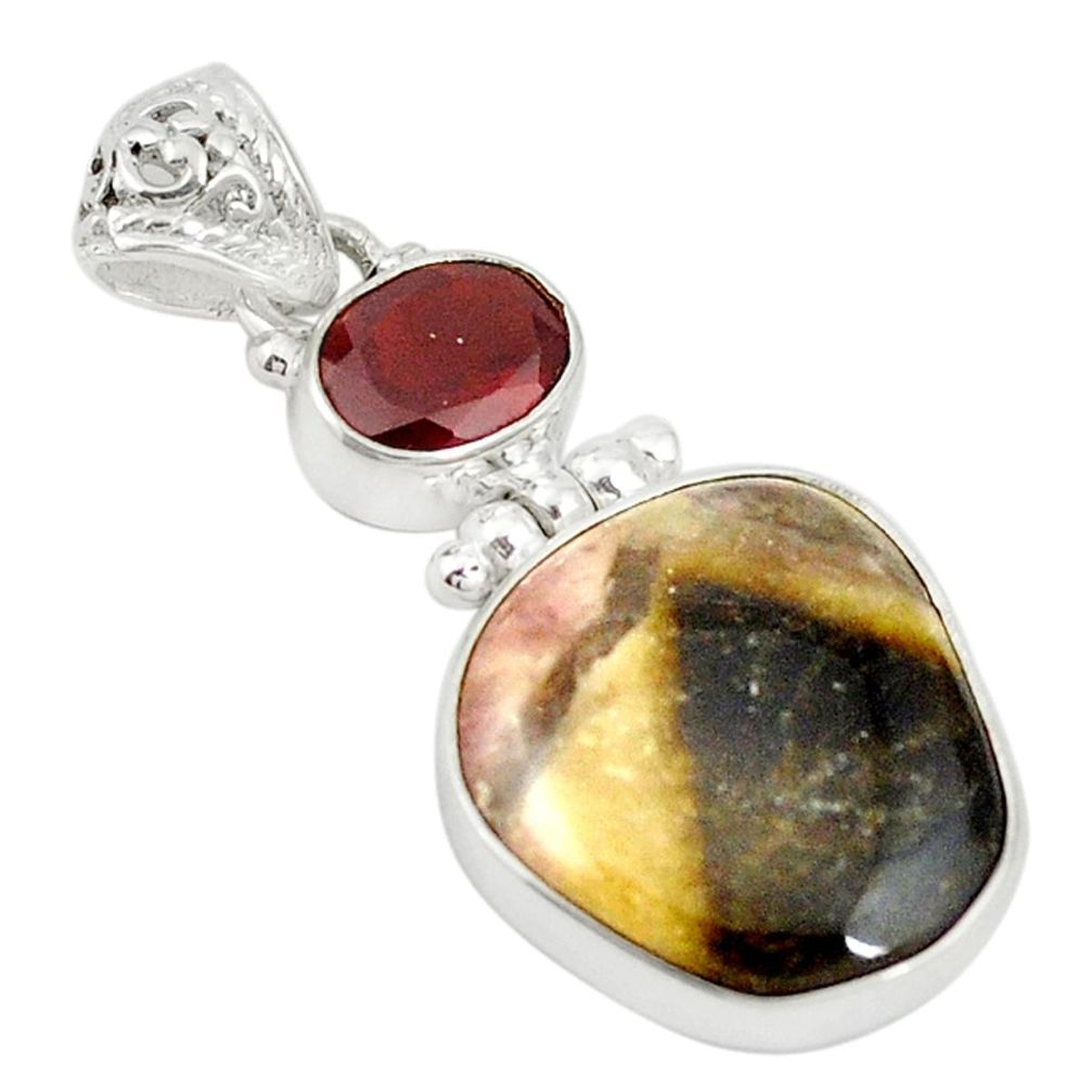 925 sterling silver natural pink bio tourmaline garnet pendant jewelry d19668