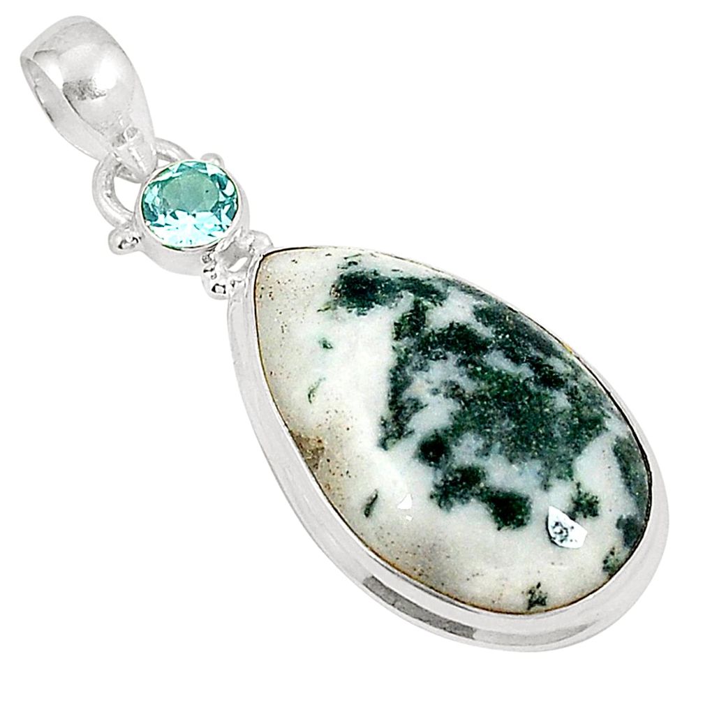 Natural white tree agate topaz 925 sterling silver pendant jewelry d21022