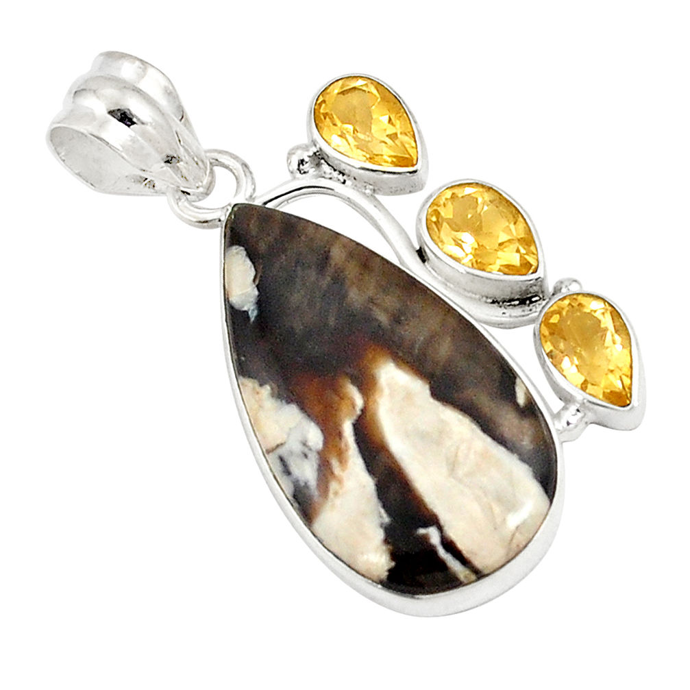 anut petrified wood fossil citrine 925 silver pendant d21050