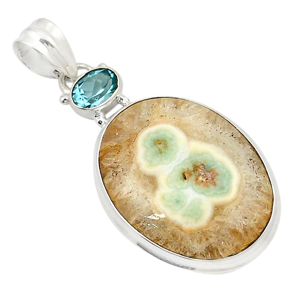 Natural white solar eye topaz 925 sterling silver pendant jewelry d21122