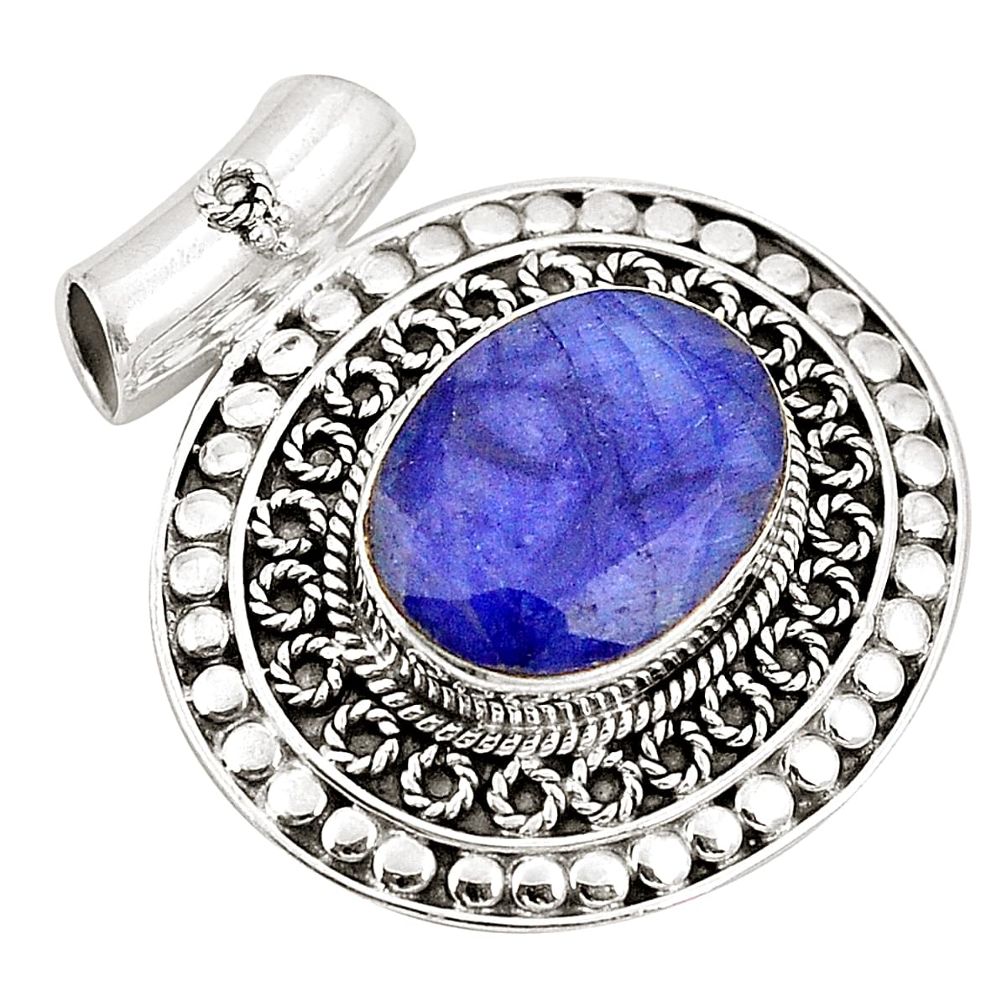 Natural blue sapphire 925 sterling silver pendant jewelry d21422