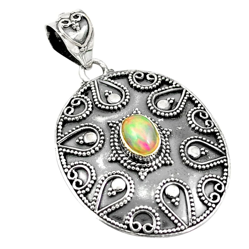 Natural multi color ethiopian opal 925 sterling silver pendant d21493