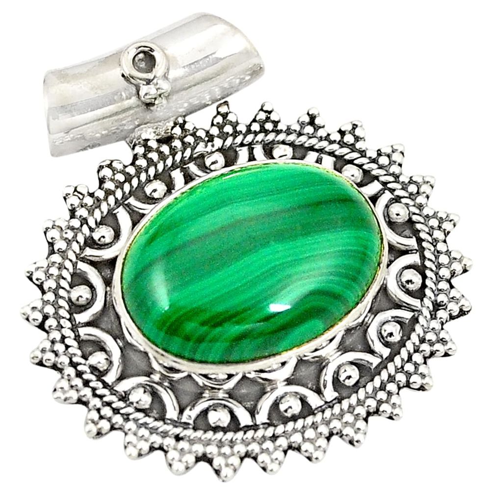 Natural green malachite (pilot's stone) 925 silver pendant jewelry d21856