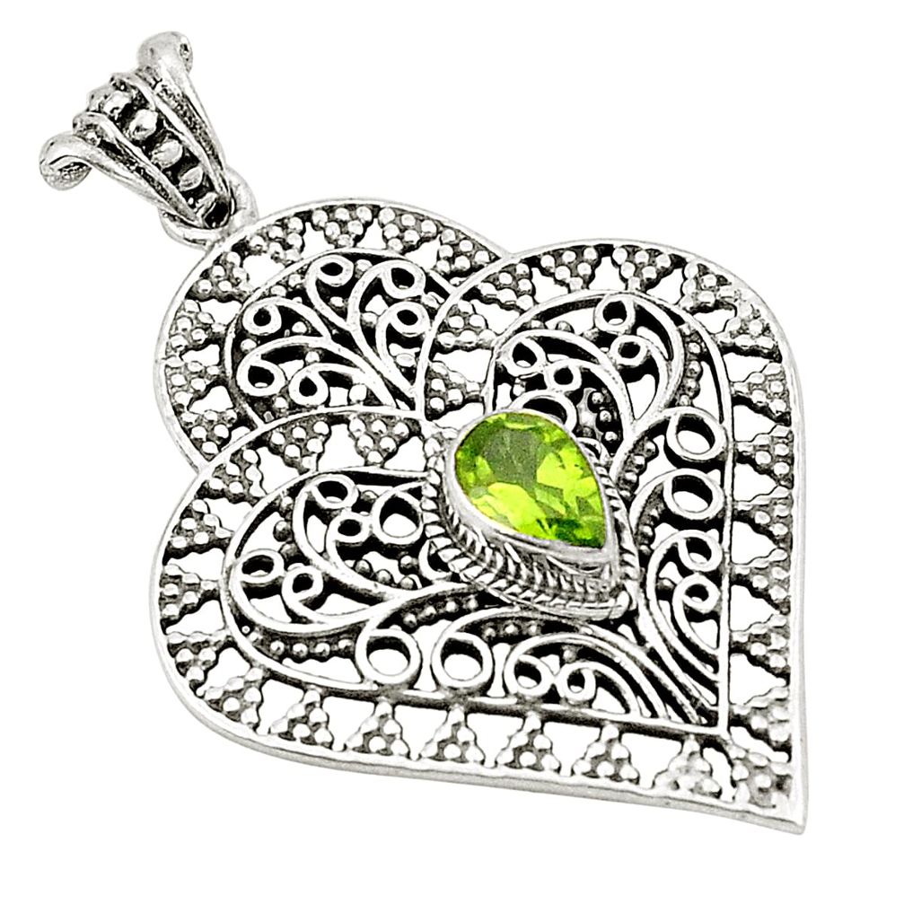 Natural green peridot 925 sterling silver pendant jewelry d22531