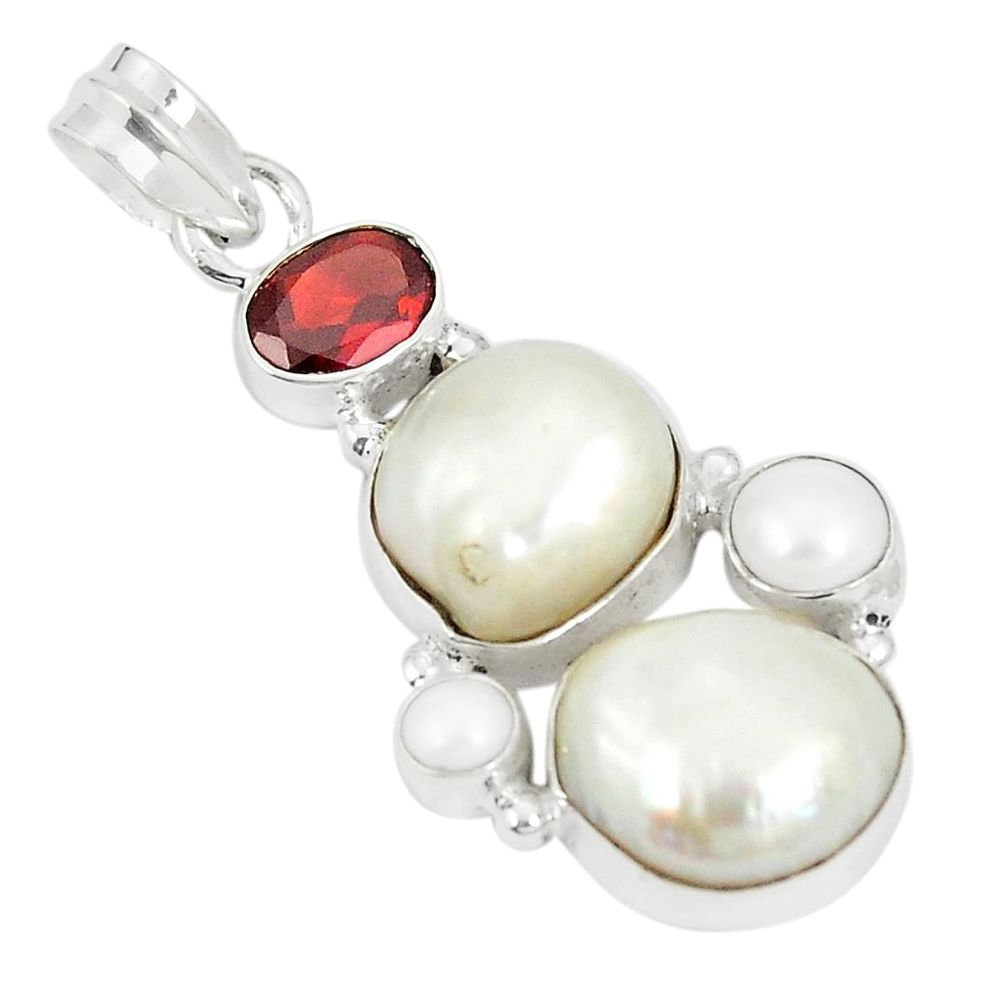 Natural white pearl garnet 925 sterling silver pendant jewelry d22959