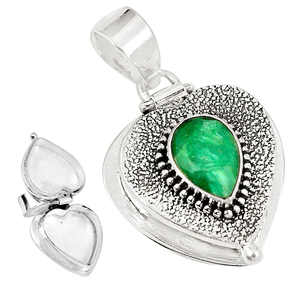 Natural green emerald 925 sterling silver poison box pendant jewelry d23460