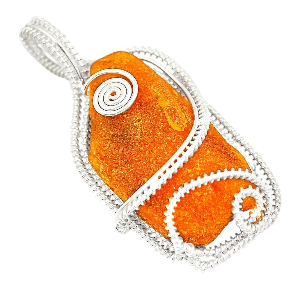 21.53cts amber 925 sterling silver pendant wire wrap jewelry d23544