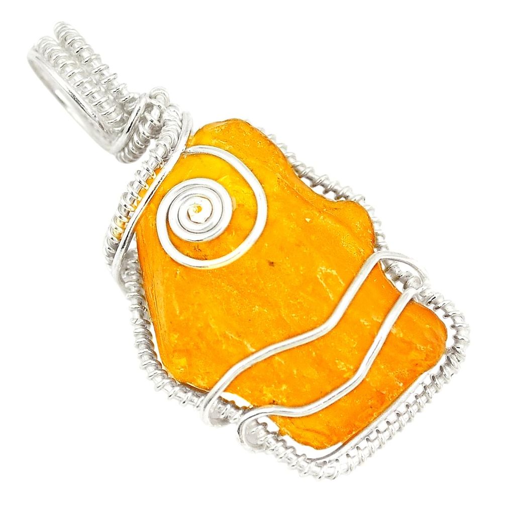 16.88cts amber 925 sterling silver pendant wire wrap jewelry d23546