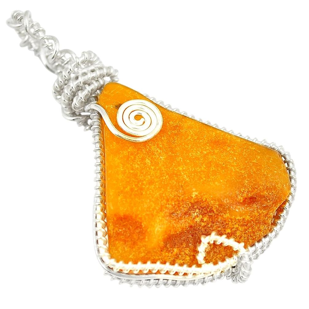 23.13cts amber 925 sterling silver pendant wire wrap jewelry d23551