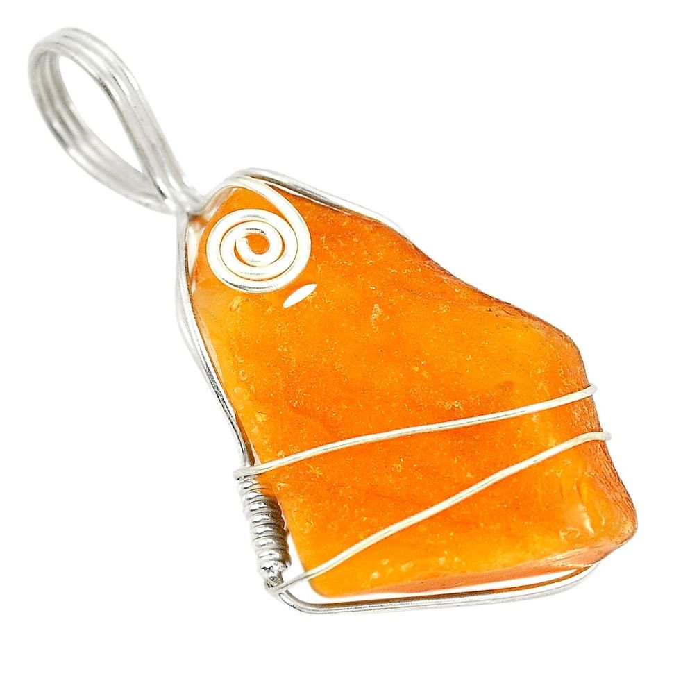 13.13cts amber 925 sterling silver pendant wire wrap jewelry d23556