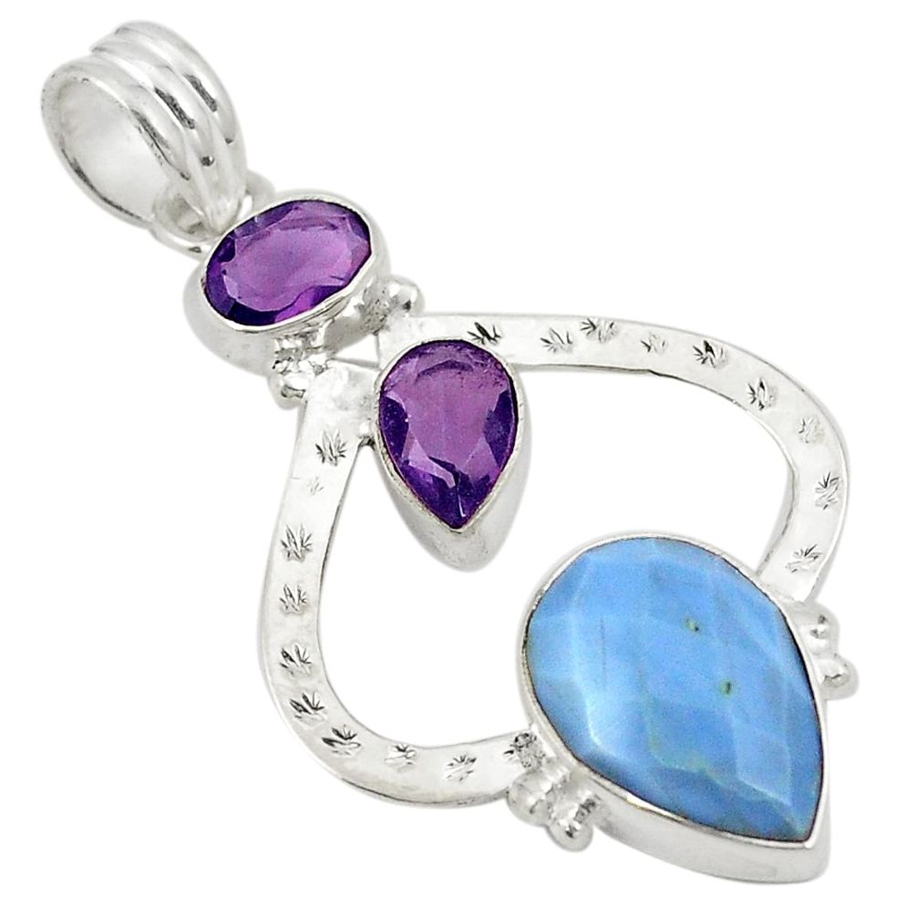 925 sterling silver natural blue owyhee opal purple amethyst pendant d24449