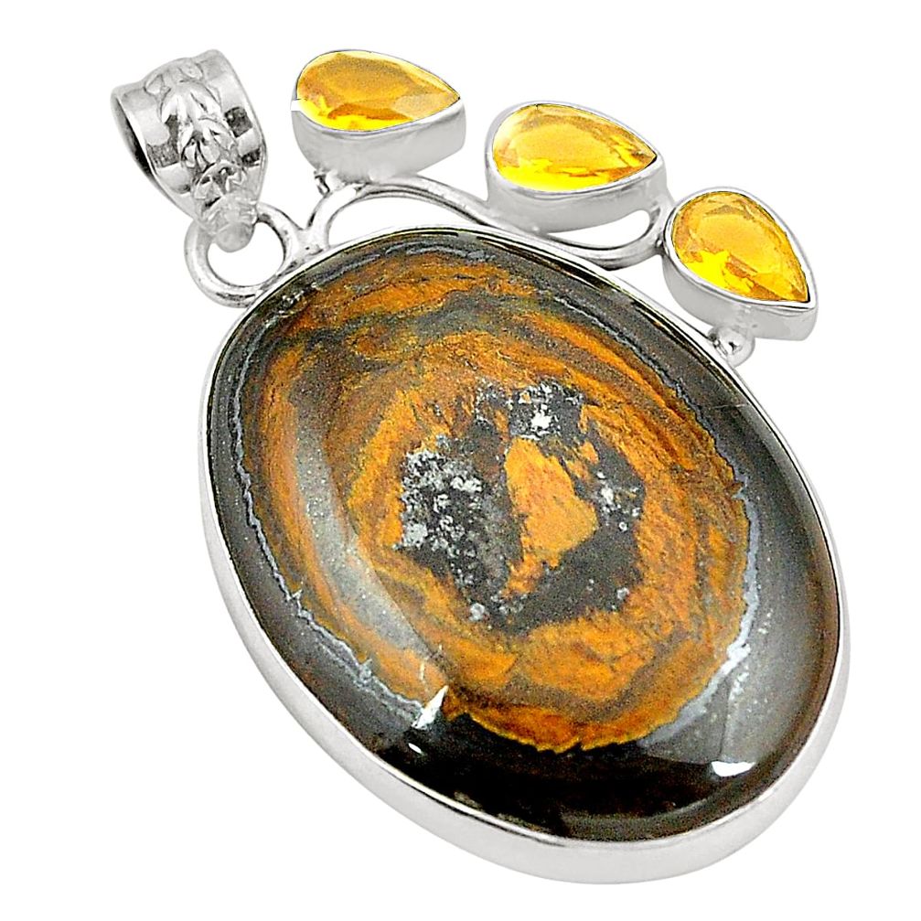 925 silver natural brown tiger's hawks eye citrine pendant jewelry d24512