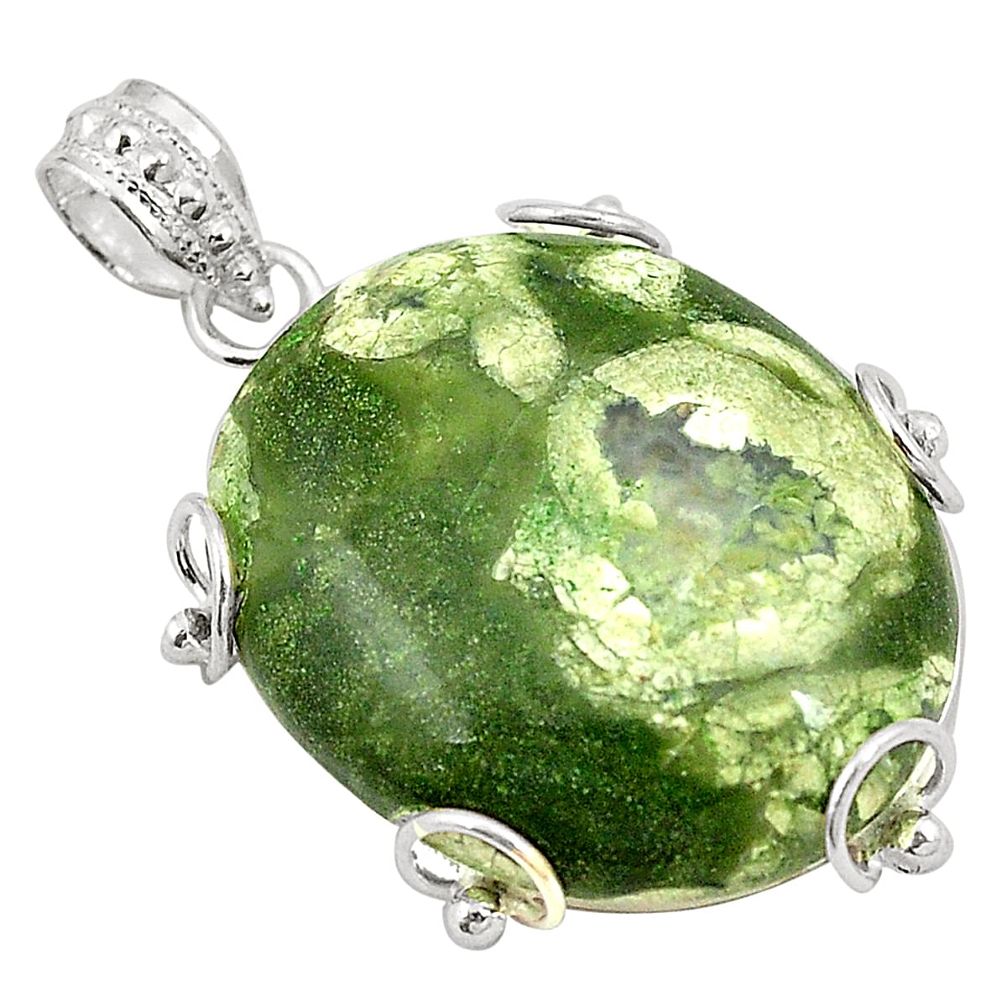 Natural green rainforest rhyolite jasper 925 silver pendant jewelry d24529