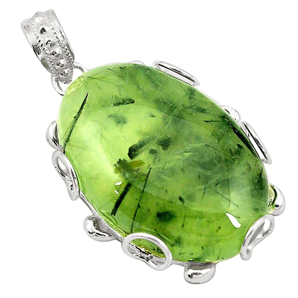 925 sterling silver natural green prehnite oval pendant jewelry d24539