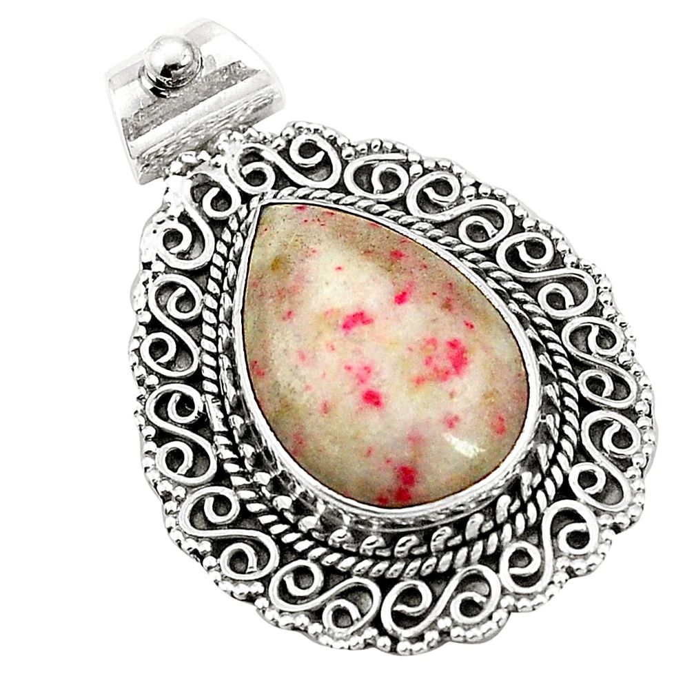 Natural red cinnabar spanish 925 sterling silver pendant jewelry d24542