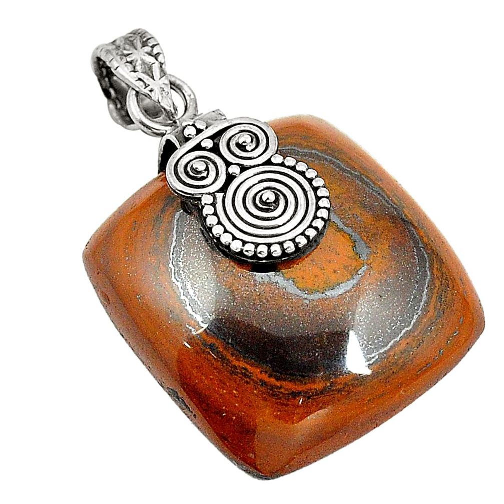 Natural brown tiger's hawks eye 925 sterling silver pendant jewelry d24561