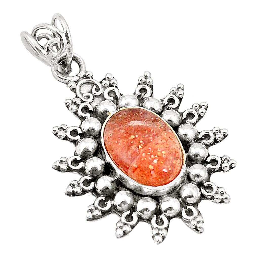 Natural orange sunstone (hematite feldspar) 925 silver pendant d24576