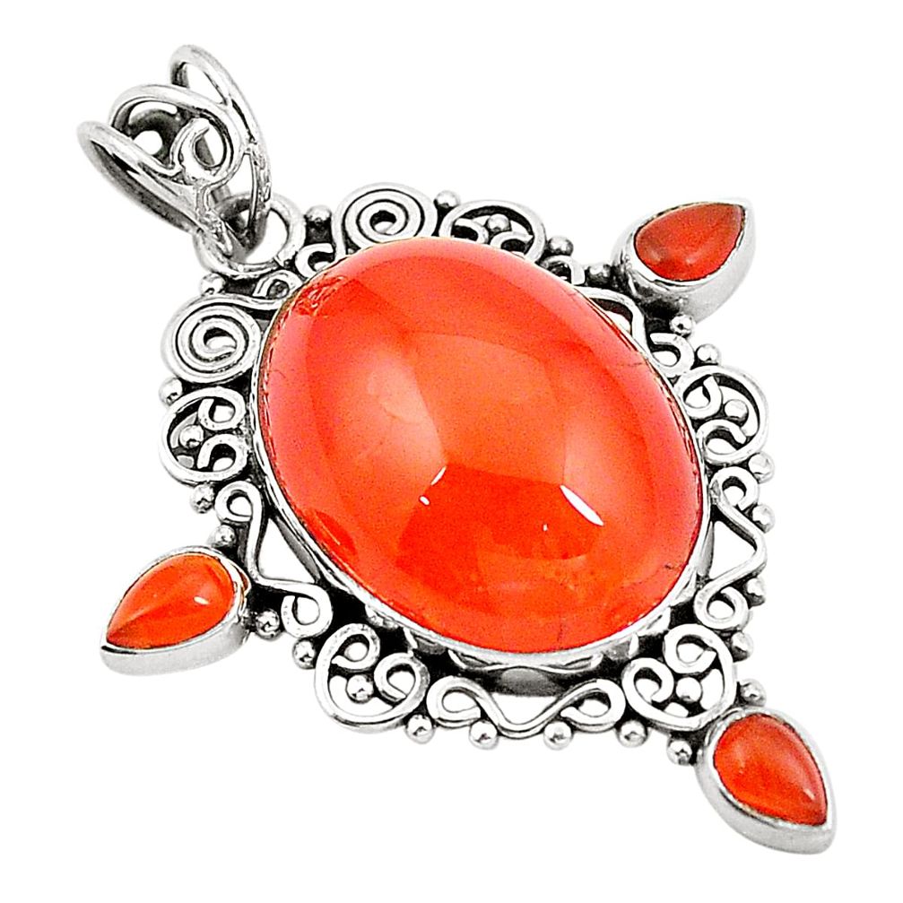 Natural orange cornelian (carnelian) 925 sterling silver pendant d24612