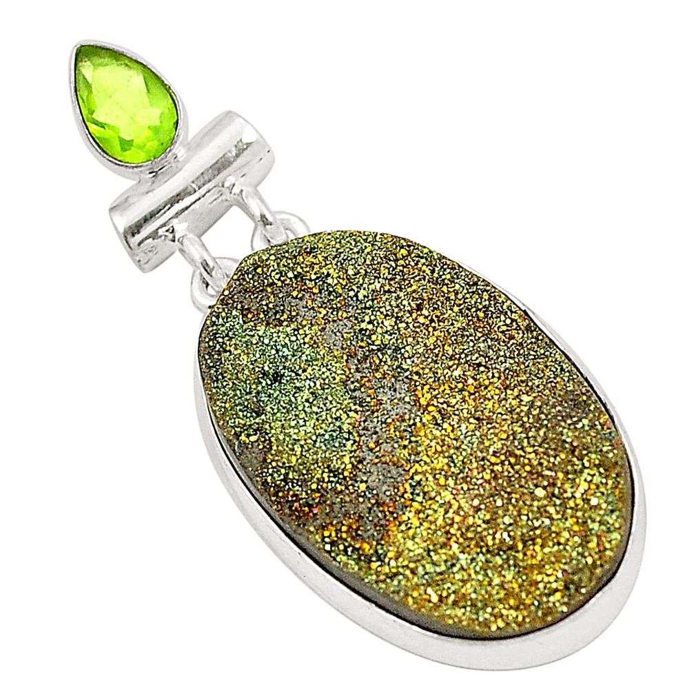 Titanium druzy green peridot 925 sterling silver pendant jewelry d24648