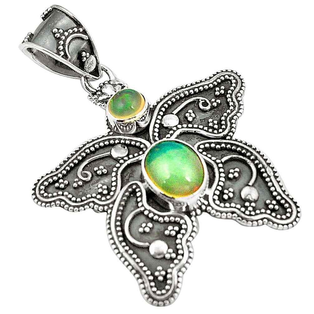 Natural multi color ethiopian opal 925 sterling silver pendant d24735