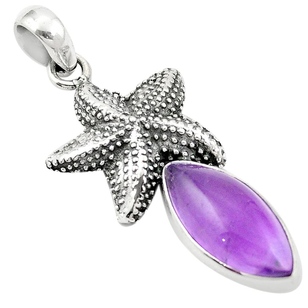 Natural purple amethyst 925 sterling silver star fish pendant d25966