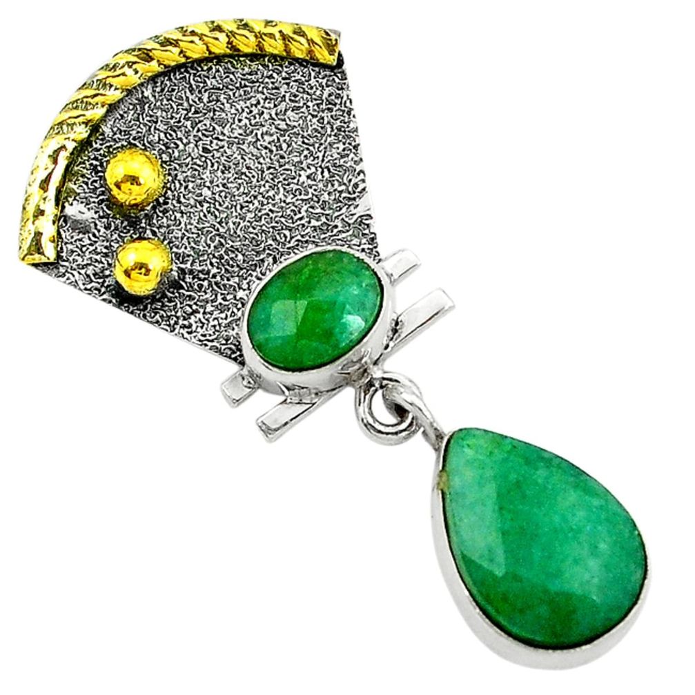 925 sterling silver victorian natural green emerald two tone pendant d2624