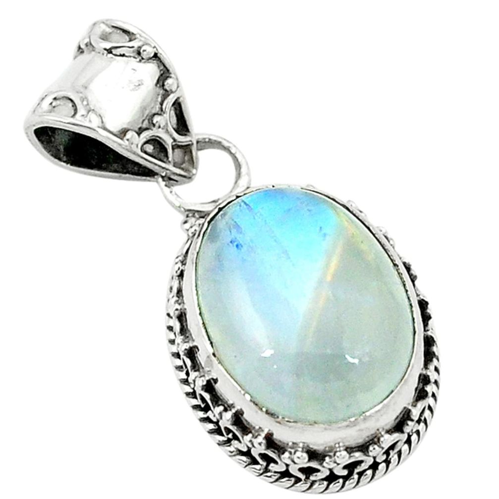 Natural rainbow moonstone oval 925 sterling silver pendant jewelry d2627