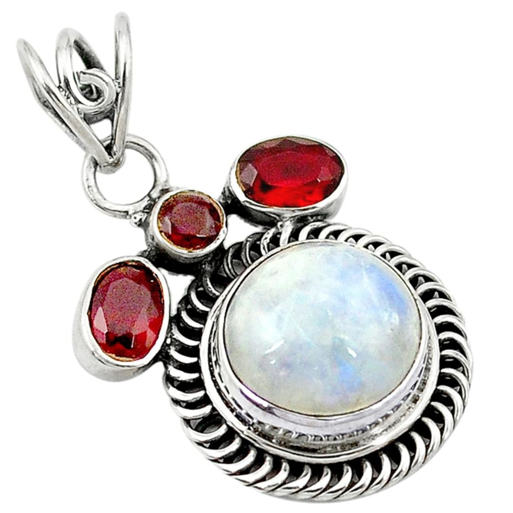 925 sterling silver natural rainbow moonstone red garnet pendant jewelry d2631