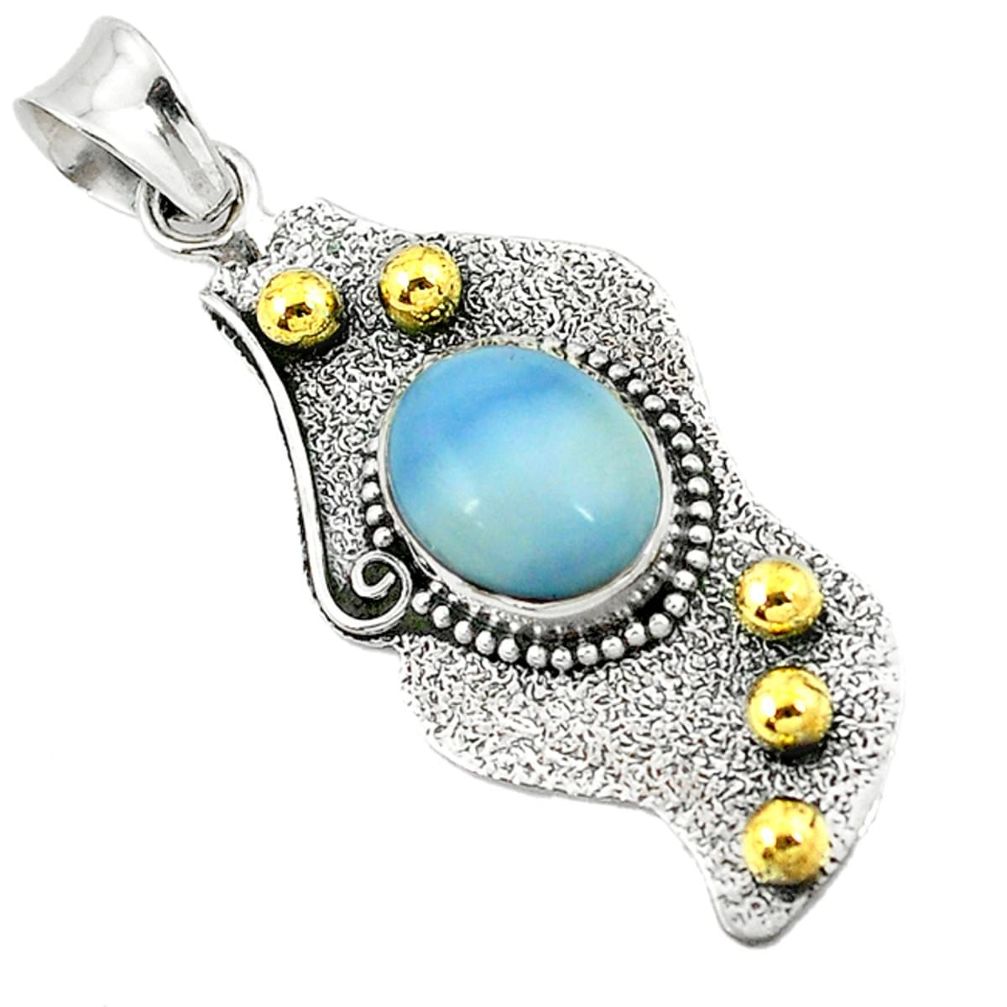 Victorian natural blue owyhee opal 925 silver two tone pendant d2636
